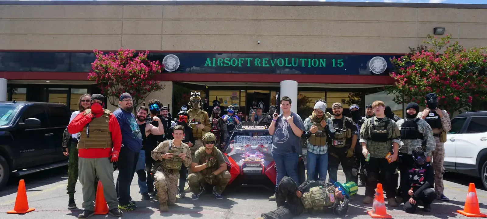 A game-day crowd outside Airsoft Revolution 15