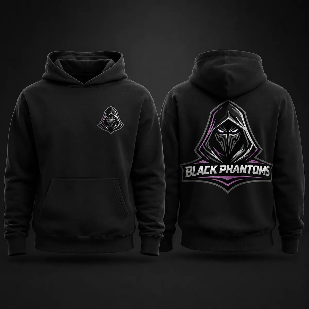 Black Phantoms hoodie, front and back
