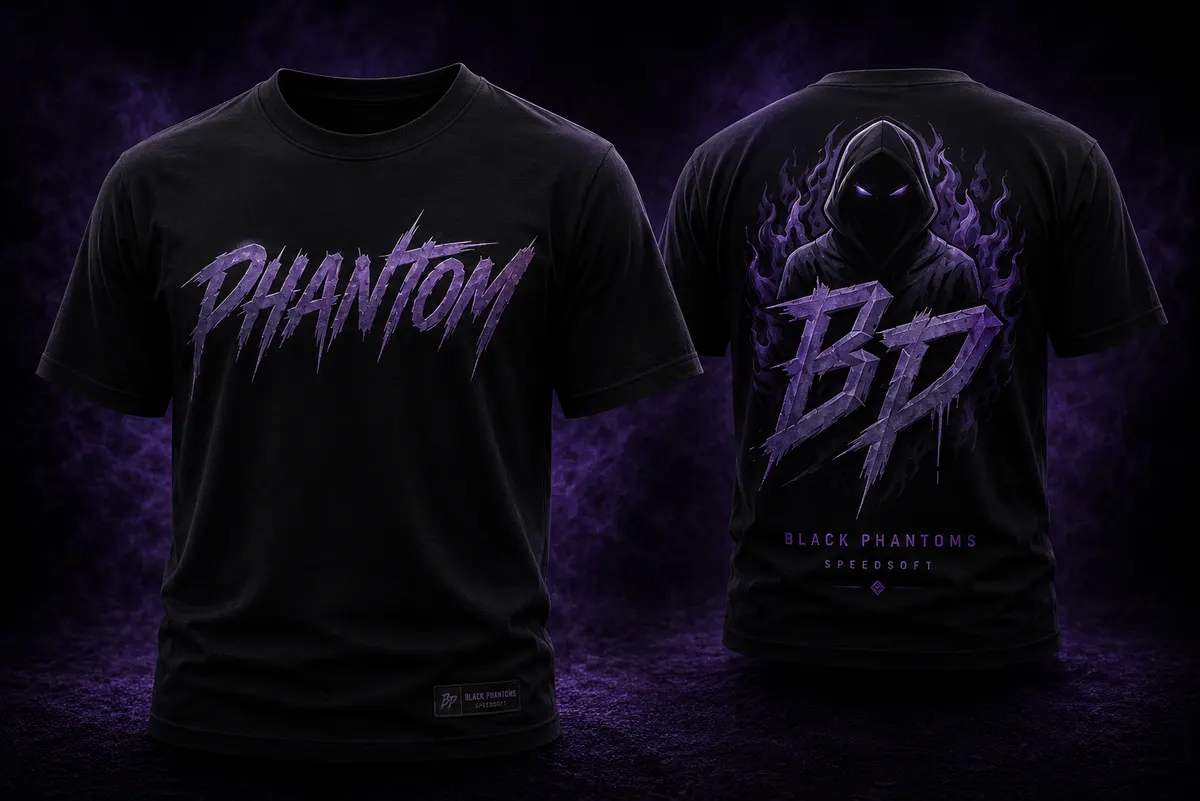 Phantom tee in violet, front and back