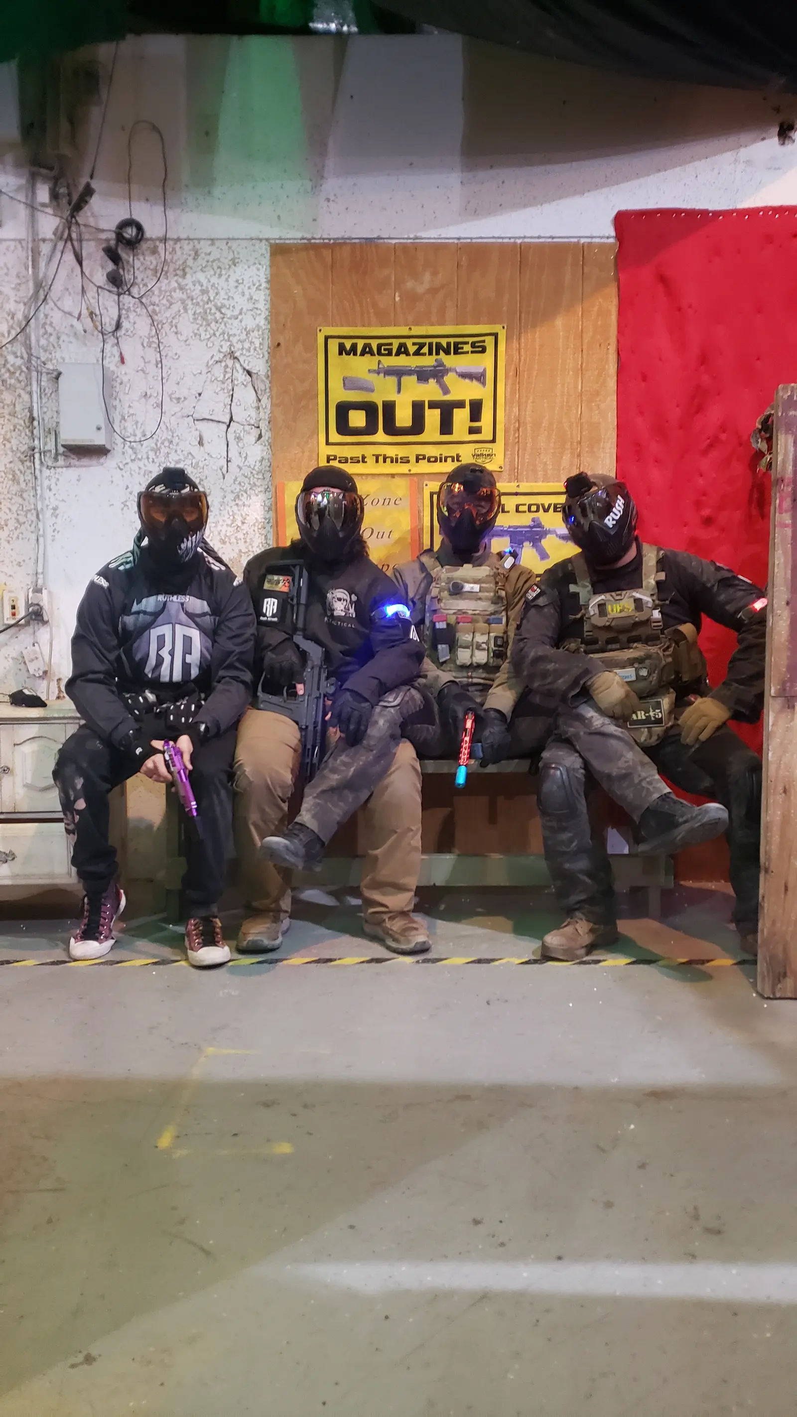 Team members preparing kit on the bench