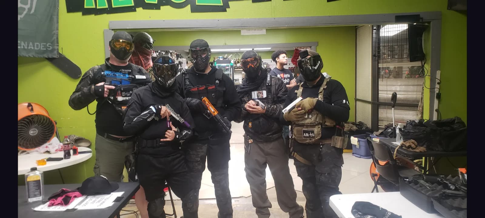 Team Black Phantoms lined up at the shop before a game